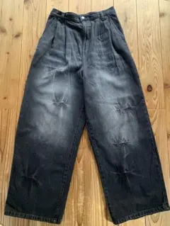 Alfred Alex ワイドデニムパンツ ブラック ウォッシュ加工 Sサイズのサムネイル