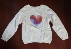 H&M ハート型スパンコール装飾 綿100％長袖ニット アイボリー 4-6Y