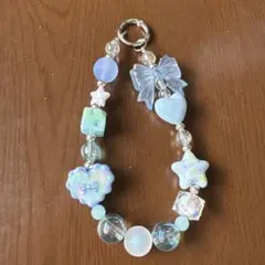 ハンドメイド 水色リボンと星のストラップ