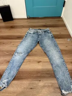 ダメージ加工 ライトブルー スキニーデニム