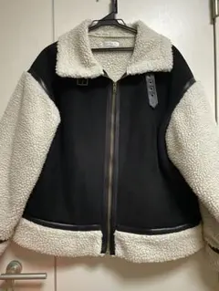 カジュアルフリースジャンパー Lサイズ　ブラック　ホワイト　ボア　ムートン