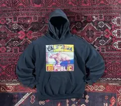 USA古着 カラープリント プルオーバー パーカー ブラック M