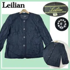 ✨美品✨レリアン 大きいサイズ13+ シルク混ノーカラージャケット ビジュー