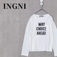INGNI　フロッキーロゴ　長袖Tシャツ　ロンT　ホワイト　コットン混　サイズM