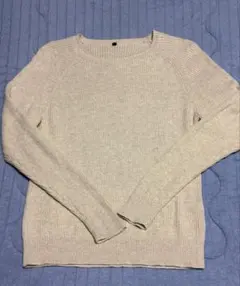 ベージュ リブ編みウールセーター L