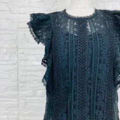 美品◆イング レースブラウス ブラック M 二次会 デート 大人可愛い フリル袖