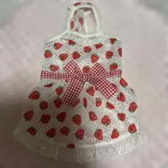 ハンドメイド♡犬服 苺の3段フリルキャミワンピース(ミント×ピンク