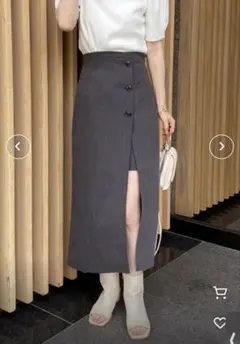 NICE CLAUP サイドボタンスリットスカート グレー