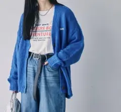 PENNEYS シャギーVネックカーディガン　コバルトブルー　M