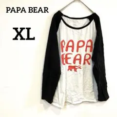 PAPA BEAR【XL】プリント 七分袖 Tシャツ 白×黒