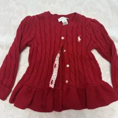 ♡ペプラムカーディガン♡ニット♡90♡ラルフローレン Lauren♡赤♡24M