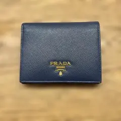 プラダ 財布 二つ折り サフィアーノ コンパクト Wホック 青 ブルー