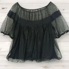 ストロベリーフィールズ　シースルー ドット柄 バルーン袖 oneサイズ 黒のサムネイル