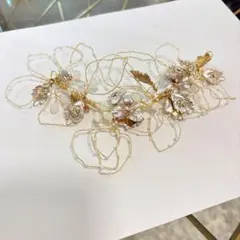 ブライダルヘアアクセサリー ゴールド花嫁 結婚式 2次会高級キラキラ パール