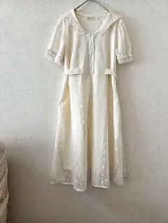 最終お値下げYuruly レースワンピース　アイボリー　M 半袖　リボン