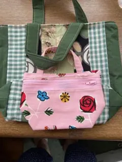 ★モコ★ 巾着型ハンドメイドトートバッグ 桜柄 和柄 F36 ☆モコ様専用②☆ 巾着型ハンドメイドトートバッグ 和柄 桜柄 F39