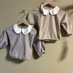 襟付き　襟つき　エプロン　スタイ　ナチュラル　ベージュ　グレージュ 2点セット