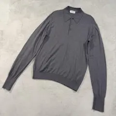 ジョンスメドレー　コットン　長袖　ニットポロシャツ　Mサイズ グレー