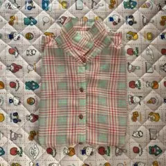 レトロチェック柄 半袖シャツ ピンク×グリーン ゆったりシルエット