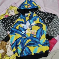 adidas カラフル葉柄 パーカー Ssize