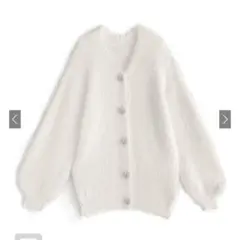 GRL [kz278] ビジューボタンフェザーニットカーディガン アイボリー