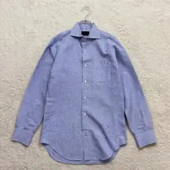 ユニバーサルランゲージ【M】青 長袖シャツ 綿麻混 カジュアル 薄手 ラウンド裾