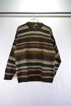 古着　デザインウールアクリルニットセーター　イタリア製　ビンテージ　総柄