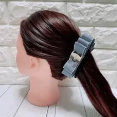 【バックル付ステッチリボンクリップ】ヘアアクセ　ハンドメイド　まとめ髪