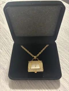 ラインストーンペンダントウォッチネックレス　金色