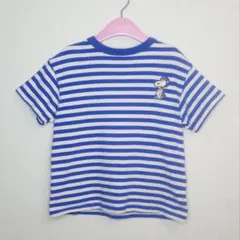 美品☆デニム&ダンガリー　PEANUTSコラボ半袖Tシャツ　ブルーボーダー130