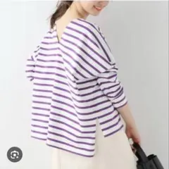 【Le minor/ルミノア】 ビッグバックVネックボーダープルオーバー