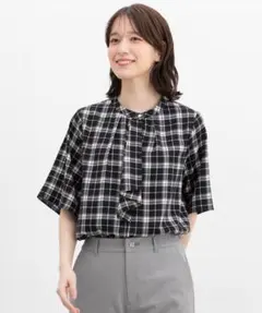 GLACIER／５分袖ボウタイブラウス