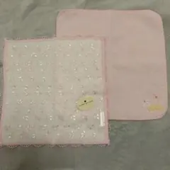 刺繍入りピンクハンカチ2枚セット