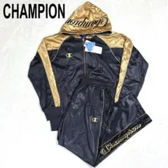【未使用級】チャンピオン ジャージ 上下 刺繍ロゴ 黒×金 O XL