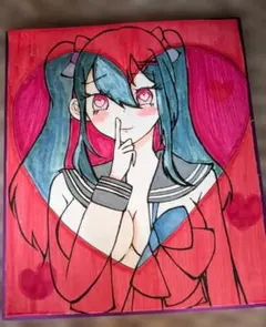 手描きイラスト 094】オリジナル原画色紙美人画コピック「白い悪魔