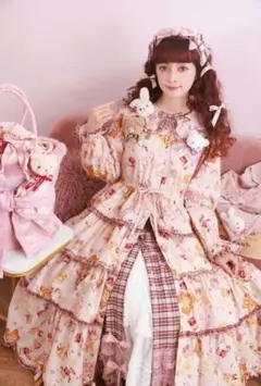 ピンクハウス☆ストロベリーハットプリントロングワンピース段々☆アカ