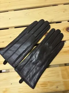 新品★一枚革手袋レディース　裏起毛　薄め　ダークブラウン　セミロング　細めS〜M
