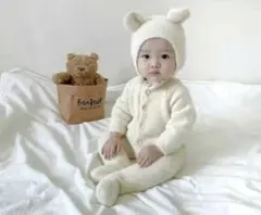 ふわふわロンパース　くま帽子付き　うさぎ　耳　コスプレ