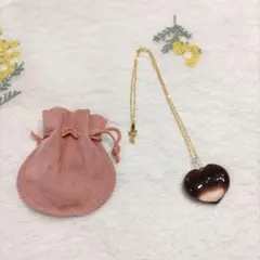 ガラス ハートチャーム ネックレス ワインレッド