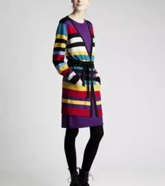 (L02075) marimekko ウール カラフルボーダーロングカーディガン