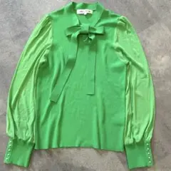 極美品✨スーパービューティー 袖パワーネット ボウタイ リブニット パール 44のサムネイル