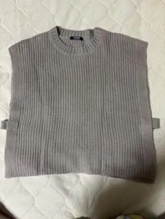 ベージュ リブ編み ニットベスト L
