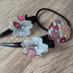 未使用★桜 ヘアクリップ ヘアアクセサリー ヘアゴム 3点セット サクラ さくら