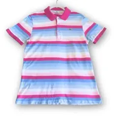 LACOSTE ラコステ ポロシャツ ボーダー柄 ピンク×ブルー Mサイズ 古着