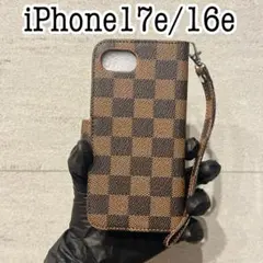 iPhone17e/16e チェック柄手帳型ケース　ブラウンのサムネイル