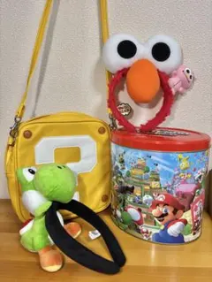 「USJ エルモ ヨッシー カチューシャ バッグ お菓子缶 まとめ売り」