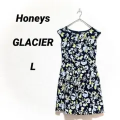 グラシア 花柄 ノースリーブワンピース フレンチスリーブ L ネイビー ハニーズ