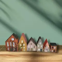 【北欧風】手描きが可愛い ミニチュア木製ハウス 6個セット