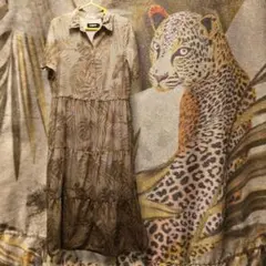 Desigual XS サファリ柄半袖シャツワンピース　アニマル／ボタニカル