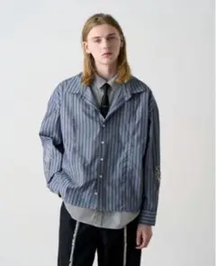 GIDEAL. layered stripe shirt【dark gray】